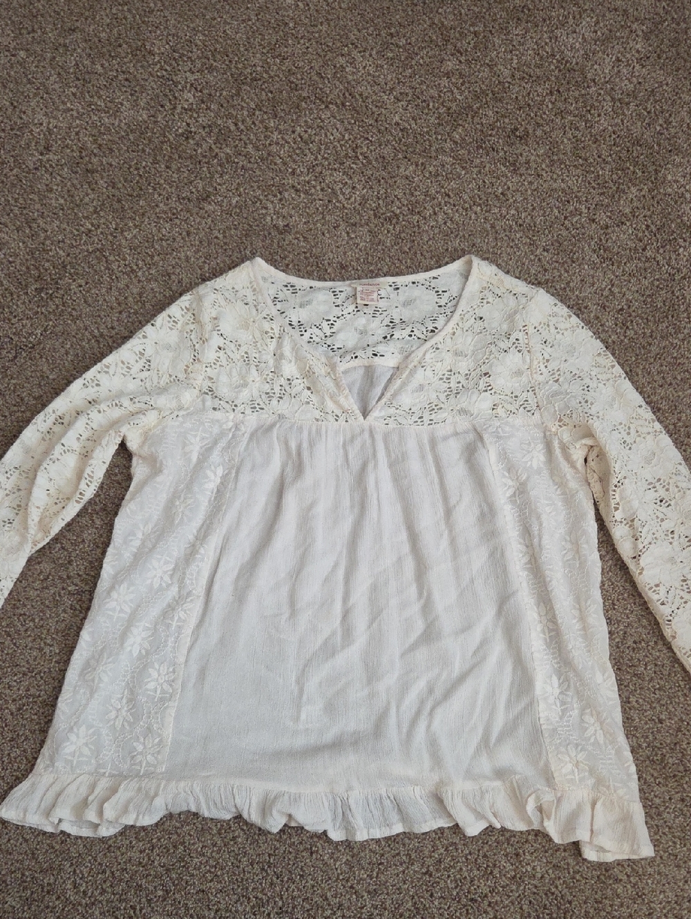 Sundance Cream Lace Yoke Long Sleeve Blouse